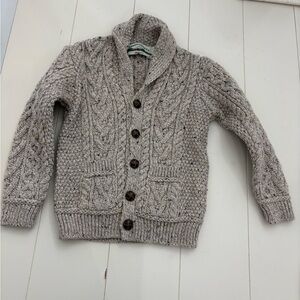 Aran Crafts Taupe Shawl Collar Cable Cardigan kids 4-5 y